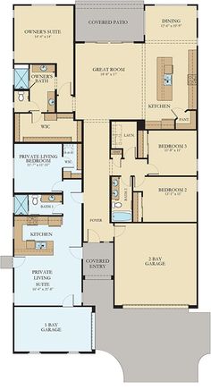 the floor plan for a home with two master suites and one living room on each side