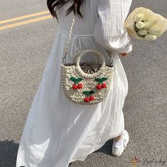 Bird in Bag - New cute cherry straw bag popular handbag woven bag strawberry crossbody small bag Popular Handbag, Popular Handbags, Street Trends, Woven Bag, Bird In Bag, Small Bag, Straw Bag, Straw, Cherry