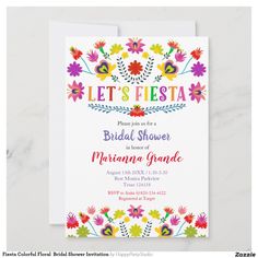 a colorful floral fiesta bridal shower card with the words let's fiesta on it