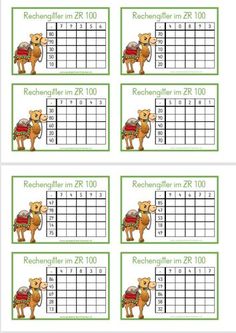 four blank calendars with animals and numbers for each month, including one in the middle