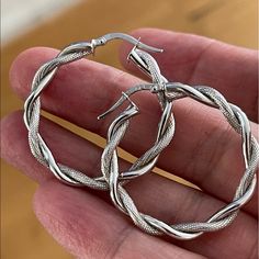 This Is An Absolutely Gorgeous Pair Of Italian Solid 14k White Gold Twisted Double Large Hoop Earrings. Part Of A Private Collection. They Are 1 3/8 Inch In Diameter And Weigh 3.7 Grams. Similar Items Are Priced $799. Stamped 14k, Italy, And Gcj On Their Posts. In Unused Vintage Condition. Kl Modern Twist Silver Hoop Jewelry, White Gold Hoop Earrings With Modern Twist, Modern Twist White Gold Hoop Earrings As Gift, Nickel Free Fine Jewelry Hoop Earrings, Sterling Silver Hoop Earrings With Spring Ring Clasp, Fine Jewelry Silver Hoop Earrings, White Gold Metal Hoop Earrings, Modern Twist Hoop Earrings As Gift, Fine Silver Hoop Earrings