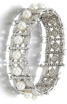 CULTURED PEARL AND DIAMOND BRACELET: Composed of brilliant-cut diamond set dragonfly motifs, alternating with cultured pearls, length approximately 205mm, signed Tiffany & Co. Old Master Paintings, Master Paintings, Gilded Age, Art Nouveau Jewelry, Old Master, Diamond Set, Cultured Pearls, Brilliant Cut Diamond, Asian Art