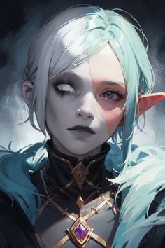 a woman with white hair and blue eyes is wearing an elf - like outfit, while she