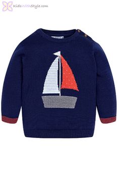 Baby Boy Nautical Sweater in Navy www.kidswithstyle.com  #babyclothes #babyoutfits #babystyle #babyboy #babyfashion #babygifts #babyshowergifts #kidsfashion #kidsclothes #kidswithstyle Baby Boy Jumper, Boy Jumper, Pull Bebe, Boys Knits, Blue Jumper