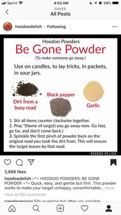 Hotfoot Powder Recipe, Goofer Dust Recipe, Hoodoo Spell To Get Rid Of Someone, Conjure Magic, Banishing Spell, Witchcraft Spells For Beginners