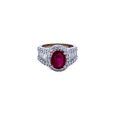 18K white gold cocktail ring is from Divine Collection. This extraordinary piece of jewellery is a detailed combination of beautiful oval natural ruby 2.1 Carat and natural white diamonds in total of 1.6 Carat .Total metal weight is 9.6 gr. This unique ring is an absolute must have! The Divine Collection has a unique blend of history, tradition and modern refinement inspired by the baroque period and its sophisticated style, providing extreme magnificence and prestige in all its pieces. As in th Art Baroque, Diamond Cocktail Ring, Baroque Art, Gold Cocktail Ring, Gold Cocktail, Diamond Cocktail Rings, Ruby Diamond, Natural Ruby, Cocktail Ring