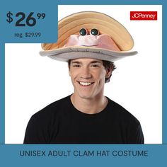 Searching for the perfect piece to top off your Halloween costume can drive you as mad as a hatter! Fortunately, we've got what you're looking for in our selection of wild and wonderful hats. Try this Clam Hat on for size as the finishing touch for a costume that's sure to bring everyone a night of happy haunting. A perfectly delicious hat with seafood motif. One size fits most adults upto Size Large.Base Material: 100% PolyesterCare: Hand WashCountry of Origin: Imported Happy Haunting, Costume Accessories, Halloween Costume, Seafood, The Selection, Drive, Halloween, Hats, Color