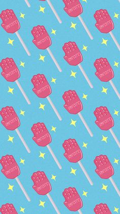 a blue background with pink lollipops and stars