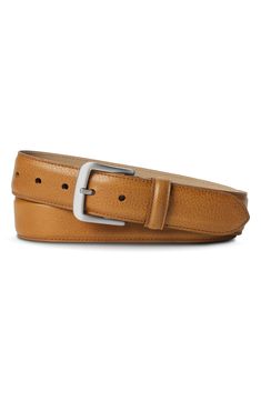 Premium Vachetta leather brings dappled graining and soft texture to a belt styled to elevate all your favorite looks. Leather Made in Italy Elegant Leather Belt With Smooth Grain, Modern Leather Belt With Smooth Grain, Elegant Leather Belts For Everyday Use, Formal Smooth Grain Leather Belts, Classic Cognac Leather Belt, Casual Leather Belts For Business, Casual Leather Belt For Business, Cognac Leather Belt, Belt Style