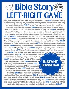 the bible story left - right game is shown in this blue and white book cover