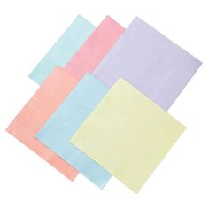 five different colored napkins on top of each other