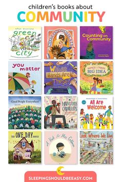 children's books about community are featured in this postcard for the book club