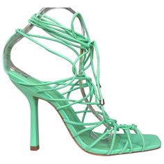 Strappy Faux Leather Open-Toe Heel Sandal. Square Shape Toe. Ankle Wrap And Tie Closure. Condition: New Without Box. Never Worn. Spring Strappy Synthetic Heels, Strappy Synthetic Heels For Spring, Spring Lace-up Sandals With Heel Strap, Beach High Heel Lace-up Synthetic Sandals, Green Lace-up Sandals With Wrapped Heel, Green Strappy Leather Heels, Green Leather Strappy Heels, Chic Strappy Synthetic Lace-up Sandals, Green Strappy Sandals With Heel Strap