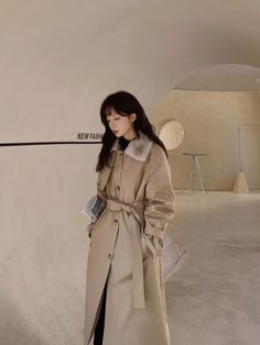 Beige Fur Collar Trench Coat | Lisa - BlackPink XL Elegant Khaki Outerwear, Solid Color, Classic Beige Solid Color Outerwear, Elegant Beige Solid Color Outerwear, Chic Khaki Solid Outerwear, Cream Outerwear For Work, Chic Solid Collared Outerwear, Cream Solid Color Outerwear For Work, Casual Beige Plain Outerwear, Chic Solid Color Collared Outerwear