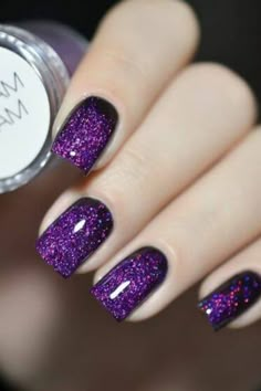 20+ INSPIRATIONAL PURPLE NAIL DESIGNS Purple Glitter Christmas Nails, Purple Sparkly Nails Short, Short Acrylic Nails Purple Design, February Nails Ideas Purple, Sparkly Nails Purple, Plum Purple Nails Designs, Nail Designs Purple And Black, Dark Purple Short Nails, Dark Purple Nail Art Designs