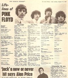 an old newspaper article with the band pink floyd on it's front page and other articles