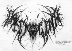 black and white drawing of an abstract heart