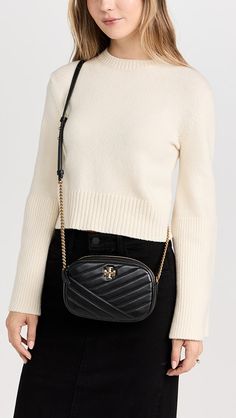 Tory Burch Kira Chevron Camera Bag | Shopbop Tory Burch Kira Chevron Camera Bag, Shoulder Bag Outfit, Tory Burch Kira Chevron, Kira Chevron, Tory Burch Kira, Leather Camera Bag, Handbag Outfit, Logo Emblem, Tory Burch Handbags