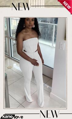 Summer Formal White Sexy Strapless Crop Top and Pants Matching Set White Two Piece Set, Crop Top And Pants, Summer Formal, White Two Piece, Strapless Crop Top, Two Piece Set, Ladies Tops Fashion, Matching Sets, Short Sets