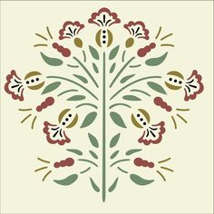 a floral design with leaves and flowers on a white background in the style of folk art