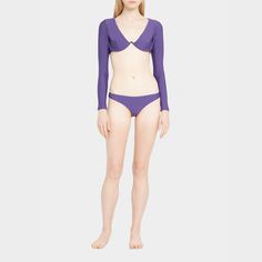 Jade Swim "Eden" bikini top in a sleek finish  V neckline Long sleeves Underwire cups Pullover style Nylon/Lycra® spandex Made in USA Bottoms sold separately V Neckline, Pullover Styling, Eden, Made In Usa, Jade, Tops Designs, Swimming, Sleek, Long Sleeves