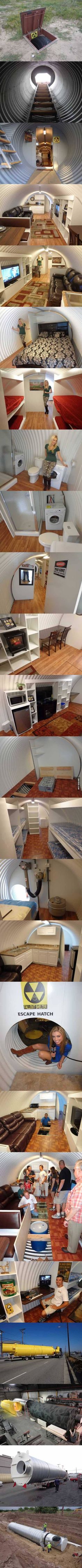 A fall-out shelter that is better than people's houses - 9GAG - Tap the link to see the newly released survival collections for tough survivors out there! :D Doomsday Bunker, Underground Shelter, Fallout Shelter, Storm Shelter, Underground Bunker, Underground Homes, Apocalypse Survival, Safe Room, Survival Shelter