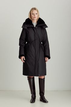 The Vancouver maxi parka is deliciously warm in addition to fashion-forward. The dramatic faux shearling... Long Parka With Faux Fur Trim For Cold Weather, Cold Weather Long Coat Parka With Faux Fur Trim, Parka Vest, In Addition, Long Maxi, Cinched Waist, Pretty Things, Cold Weather, Vancouver