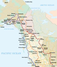 a map of the pacific with roads and major cities