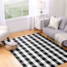 PRICES MAY VARY. THICKER & PERFECT SIZE: The size measures approx 5' x 7'(59" x 82.6"). Our black and white rugs are thicker than most rugs, add unique charm to your home. SUPERIOR QUALITY & FINE WORKMANSHIP: Our doormats are made of high quality environmentally friendly cotton material, soft and durable; Hand-woven, exquisite thread and workmanship, do not fade or fall off; A deviation of 1~2 cm is allowed for hand cutting and sewing. MACHINE WASHABLE & EASY CARE: The black white door mat is ea Buffalo Plaid Rug, Black And White Rugs, Checkered Area Rug, Plaid Area Rug, Patio Living Room, Plaid Rug, Washable Bathroom Rugs, White Doors, Farm Decor