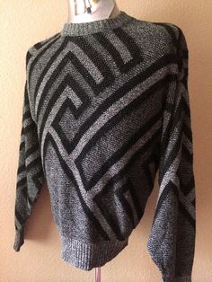 Vintage Apparel Men's 80's Sweater Grey Black by Freshandswanky, $20.00 Mens 80s, Geometric Shapes Design, 80s Sweater, Sweater Grey, Black Acrylic, Vintage Apparel, Black Acrylics, Shape Design, Grey Sweater