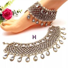 "Handmade Anklets With Czech Indian Jewelry Bollywood Indian Jewellery Wedding Bridal Jewelry It is a perfect match with formal attire on special occasions or with casual wearing.  Type : Anklets  Set Weight : 160 to 370gm Approx  Anklets Length: 10.5\"inches Approx Set Of : 2 Shape - As Shown in Picture Traditional Indian Wedding Jewellery  Slight Colour variations possible due to difference in screen and photograph" White Wedding Anklets For Festive Occasions, Elegant White Festive Anklet, Stone Work Anklets For Wedding And Festivals, Elegant Stone Work Anklets For Wedding, Wedding Anklets With Stone Work For Festivals, Wedding Stone Work Anklets, Wedding Anklets With Stone Work, Kundan Anklets For Wedding And Diwali, Festive Meenakari Anklets For Wedding