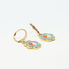 Classic, delicate earrings that lend a nostalgic yet whimsical vibe. Color: Teal, Orange, White, Gold Material: Alloy Dimensions: 1.25"L Overall, 0.5" Pendant Diameter Retro Gold Earrings For Gift, Gold Retro Earrings As Gift, Gold Retro Earrings For Gift, Cute Gold Flower Earrings For Gift, Vintage Brass Hypoallergenic Earrings, Vintage Hypoallergenic Brass Earrings, Hypoallergenic Vintage Brass Earrings, Retro Flower Earrings For Gift, Retro Drop Earrings Jewelry Gift