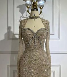 Champagne Long Sleeve Cutout Mock Neck and Back Bead Embellished Gown - Etsy Thousand Oaks, Embellished Gown, Mock Neck, Labour Day, Beauty Book, Champagne, Art Collection, Dress Outfits, Bathing Beauties