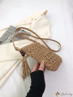 BirdinBag - Chic Vacation Mini Straw Bag with Stylish Tassel Embellishment Bohemian Beige Bag With Mobile Phone Bag, Bohemian Beige Bag With Mobile Phone Pocket, Daily Use Pouch Bag With Tassels, Beige Phone Bag For Beach, Trendy Rectangular Bag With Tassels, Spring Beige Shoulder Bag With Tassels, Trendy Rectangular Crochet Bag With Tassels, Rectangular Summer Bucket Bag With Tassels, Beach Shoulder Bag With Tassels, Rectangular Shape