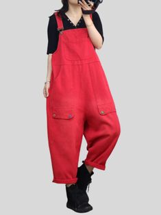 These women's denim overalls are a stylish and comfortable choice for any casual outing. They are made of high-quality denim material and come in two classic colors - red and black. The overalls have a trendy and classic style. featuring a high waist design that flatters the figure and adds a touch of sophistication to the overall look. They have a relaxed fit. ensuring comfort for all-day wear. The denim material is durable and breathable. making these overalls suitable for all seasons. These o Womens Denim Overalls, Red Black Style, Accessories Making, Black Overalls, Balloon Sleeve Dress, Long Sleeve Print Dress, Denim Material, Print Trends, Denim Overalls