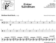 the guitar tab with notes for enter sandman