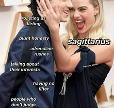 a man and woman hugging each other with the caption saying sagittarius