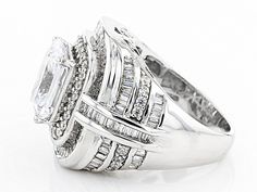 White Cubic Zirconia Rhodium Over Sterling Silver Ring 10.85ctw - CWB475 | JTV.com Wide Band Diamond Rings, Rectangular Cushion, Diamond Simulant, Expensive Jewelry, Broken Chain, Wedding Ring Sets, Gemstone Colors, White Diamond, Sterling Silver Ring