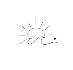 a black and white drawing of the sun with a heart on it's side