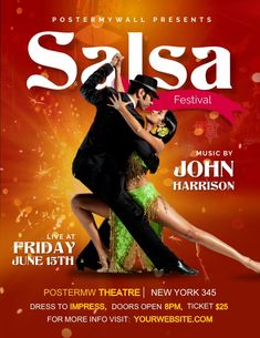 salsa festival flyer with couple dancing on stage