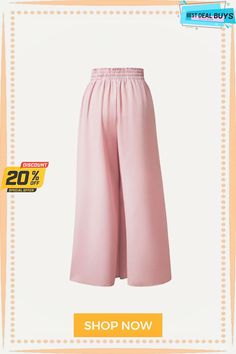 Loosen Plain Casual Pants Wide Leg Bottoms With Pockets For Day Out, Baggy High Waist Bottoms For Day Out, Baggy Pants With Elastic Waistband For Day Out, Pink Wide Leg Harem Pants With Pockets, Spring Baggy Dress Pants, Pink Wide Leg Bottoms With Elastic Waistband, Baggy Dress Pants For Spring, Baggy Wide Leg Bottoms For Day Out, Baggy Straight Pants In Solid Color