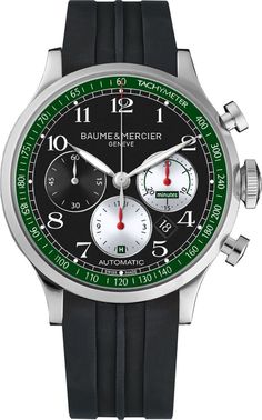 Baume & Mercier New Capeland Black Dial Chronograph 44mm Men's Sport Watch 10304 Baume Mercier, Mens Sport Watches, Mens Watches Black, Authentic Watches, Brushed Stainless Steel, Black Watch, Black Rubber, Men's Watch, Stainless Steel Case