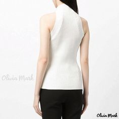 Olivia Mark - Sleek Ribbed Knit Tank Top - White, featuring Edgy Twisted Cutout Front, High Neck, and Racer Back Design Fitted Knitted Tops For Workwear, Fitted White Knit Top For Work, White Fitted Knit Top For Work, Ribbed Knit Tank Top, Knit Tank Top, One Shoulder Tops, Knit Tank, Back Design, Knitted Tank Top