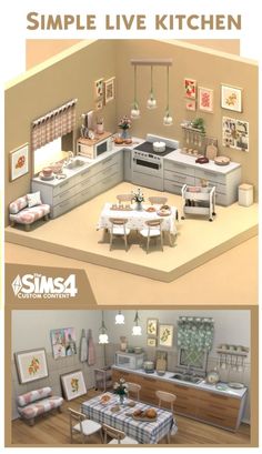 SIMPLE LIVE KITCHEN - SIMS 4 CC FURNITURE Sim4 Cc Furniture Kitchen, The Sims 4 Kitchen Clutter Cc, Sims Build Cc Maxis Match, Maxis Match Kitchen, Sims 4 Cc Furniture The Sims Resource, Sims Decor Ideas, Maxis Match Furniture Sims 4, Sims4 Cc Decorations, Sims Cc Living Room