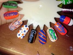 Florida Gator Nails, Gator Nails, Uf Gators, Florida Nails, Nails Hand Painted, Pedicure Ideas, Florida Gator, Finger Nail Art, Shoe Nails