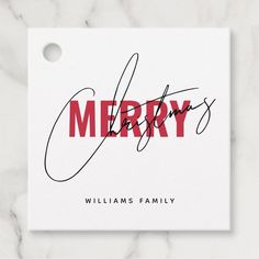 a merry christmas card with the word merry written in red ink on a white background