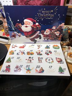 a christmas calendar sitting on top of a table