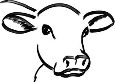 a black and white drawing of a cow's face