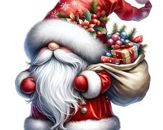 a santa clause holding a bag full of presents