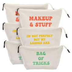 Keep cosmetics, toiletries, and personal items safe and organized with these small makeup bags that have a zippered lining. The white makeup pouches come in three designs and are great for holding all your cosmetic and makeup supplies. Each bag features a fun message, is perfect for traveling and on-the-go use, and makes lovely gifts for friends and family members. Makeup Pouches, Cute Makeup Bags, Makeup Supplies, Canvas Makeup Bag, White Makeup, Small Makeup Bag, Small Cosmetic Bags, Small Makeup, Small Canvas